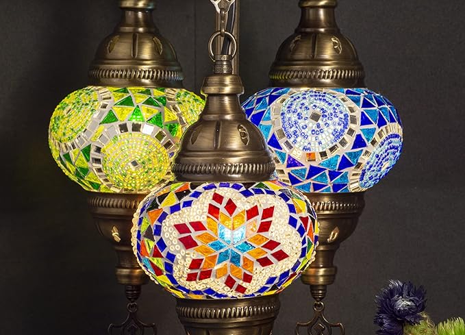 Mozaist Turkish Mosaic Lamp with Bulb – Anatolian Star 3 Globe Table Light
