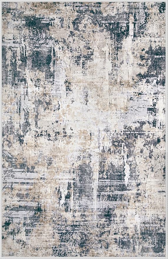 Area Rugs 9x12 Living Room: Washable Rug Modern Abstract Large Rugs Soft Non Slip Neutral Rug Stain Resistant Indoor Carpet for Bedroom Kitchen Dining Room Home Office Rugs(Black Brown,9'x12')