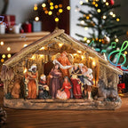 Bdor Nativity Scene Christmas Decoration, 11.4x3.5x7 Inch Lighted Jesus Birth Display, Holy Family Christmas Tabletop Decoration, Electric Manger Scene with LED Lights