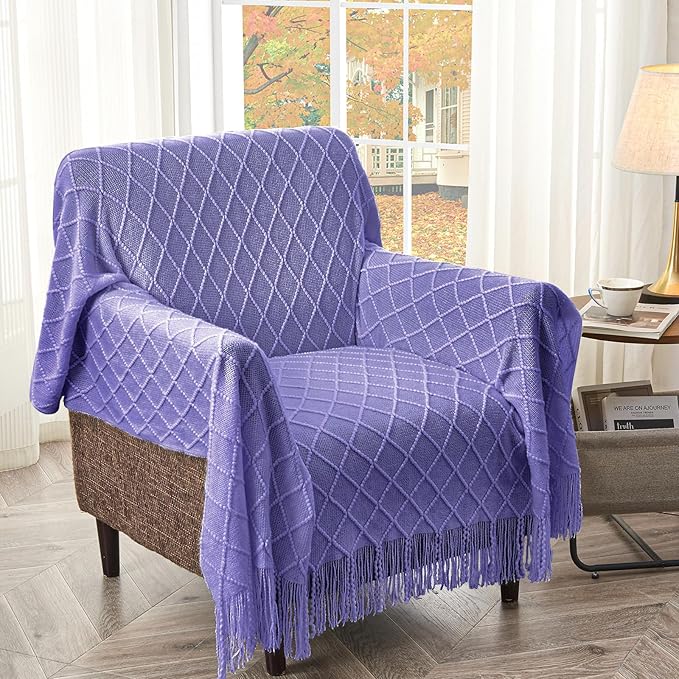 inhand Knitted Throw Blanket for Couch and Bed, Soft Living Room Home Decor Knitted Blanket with Tassel, Outdoor Lightweight Breathable Summer Blanket, Farmhouse Warm Woven Decorative, 50"x60"