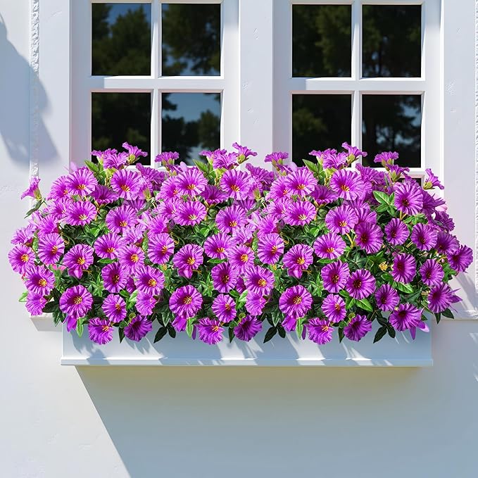 UV Resistant Artificial Petunias 13.3In Fake Flowers Artificial Flowers for Outdoors Silk Flowers Fake Hanging Basket Plants Suitable for Outdoor Porch Decoration patio Decor,8PCS,Dark purple