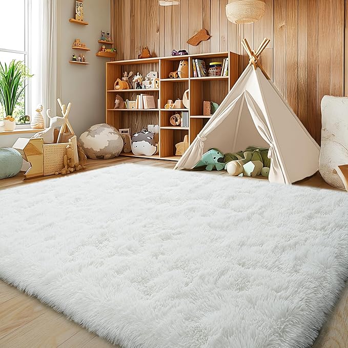Soft Plush Shag Rug 5x7, Ultra Fluffy Rug for Living Room Bedroom, Non-Slip Fuzzy Large Area Rug for Living Room, Carpet for Girl Boy Kids, Modern Indoor Home Decor Aesthetic, Cream White