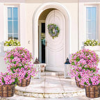 24 Bundles Artificial Flowers for Outdoors & Indoors – UV Resistant Faux Plastic Plants for Garden, Patio, Porch, Window Box, Home Decor – Lush & Vibrant Fake Flowers, Pink