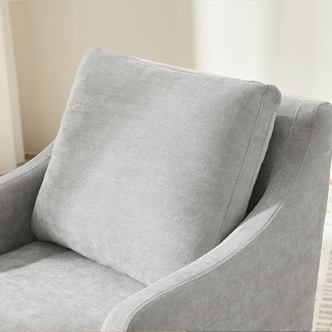 VKNOW Upholstered Dining Chairs, Modern Kitchen Chairs Dinner Chairs with 4 Casters, Linen Armchair for Bedroom Reading Room Living Room, Light Grey