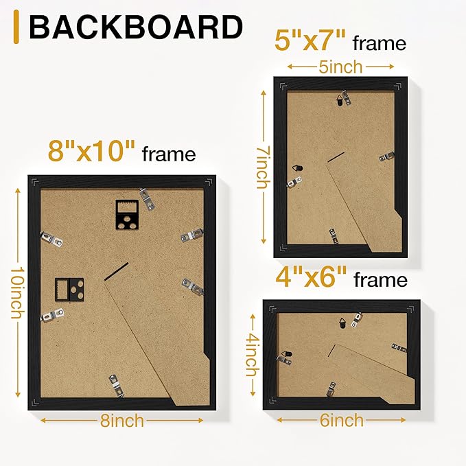Vittanly 15 Pack Picture Frames Collage Wall Decor for Mounting or Tabletop Display, Gallery Frame Set for Family, Multi Sizes Including 3pcs 8x10, 6pcs 5x7, 6pcs 4x6, Black