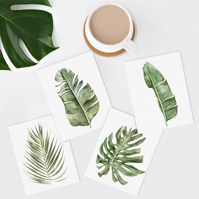 SIGNWIN Poster Bathroom Decor, Wall Art Room Decor Multicolor for Living Room, Bedroom, Office Green Pastel Banana Palm Monstera Leaf Nature Wilderness Plant Art Floral Botanical - 12"x16"x4
