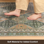 Floor Mat for Home 4×6ft, Easy Clean Plastic Rug-Like Pattern Area Mat for Living Room, Waterproof Vinyl Area Rug for Under Kitchen Table, No Slip Soft Vintage Rug for High Traffic Area(Green)
