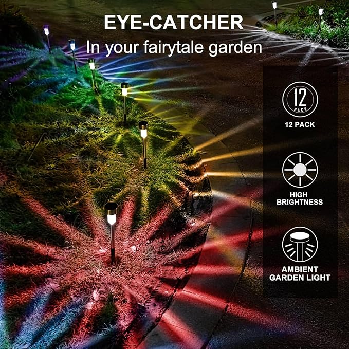 Solar Lights Outdoor Waterproof, Stainless Steel LED Landscape Lighting, Solar Garden Lights Solar Powered, Outdoor Solar Lights for Yard, Pathway, Walkway, Patio , Lawn - 16 Pack ( Multicolor )