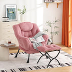 Cozy Lazy Chair and Ottoman, Large Contemporary Accent Lounge Chair Set, Leisure Upholstered Reading Armchair for Bedroom, Living Room, Dorm Rooms, Office