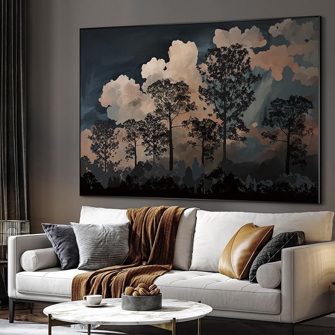 SIGNWIN 60"x72" Extra Large Framed Wall Art Silhouetted Trees at Dusk, Dramatic Forest and Cloudscape for Home Living Room Bedroom Decor (Frame Assembly Required)