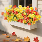 Fall Flowers Fake Flowers Mums for Outdoors Autumn Decoration, 6 Bundles Artificial Flowers Faux Silk Plants Realistic UV Resistant for Outside Planter Patio (Yellow Orange)