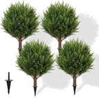 Artificial Cedar Shrub Ball Trees Two 15.8inch with Ground Spikes, can be Planted in The Ground and in pots, Outdoor Artificial Plants Resistant to UV Rays (4pcs)