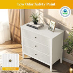 Large White Fluted 3 Drawer Dresser Set of 2, Chest of Drawers with Ball Bearing Slide Modern 30 inch Tall Wood Nightstand with Spacious Storage for Bedroom Hallway Living Room Entryway