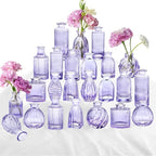 Glass Bud Vases 24 in Bulk, Small Purple Vase Glass Vases for Flowers Modern Ribbed Colored Bud Vase for Decor Wedding Flower Vase in Bulk Vintage Decor Bridal Shower Centerpieces Home Decoration
