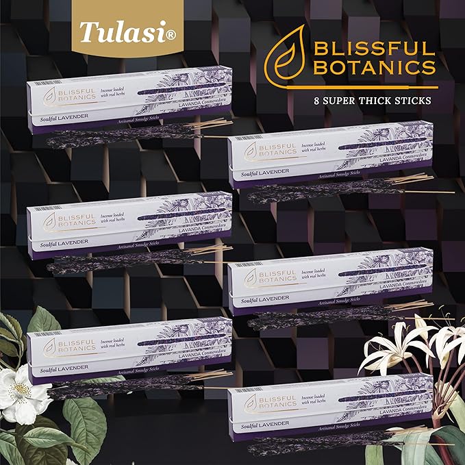 Tulasi Lavender Smudge Incense Sticks Pack – 48 Natural Smudge Sticks (6 Boxes x 8) | Long Burning (55 Min) | Aromatherapy, Spiritual Cleansing, Meditation, Mood Lifting, Air Purifying Incense