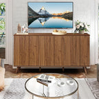 Fluted Sideboard Buffet Cabinet with Storage, Modern Storage Cabinet with 3 Doors, Wood Credenza Buffet Sideboards, Console Table for Kitchen Dining Living Room Entryway (Walnut)