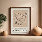 Poster Master Vintage Poster - Retro Minimalist Print - Gift for Artist, Friend - Dove Of Peace, Line Drawing, Sketch, Abstract - Wall Decor for Living Room, Bedroom, 16x20 Brown Framed