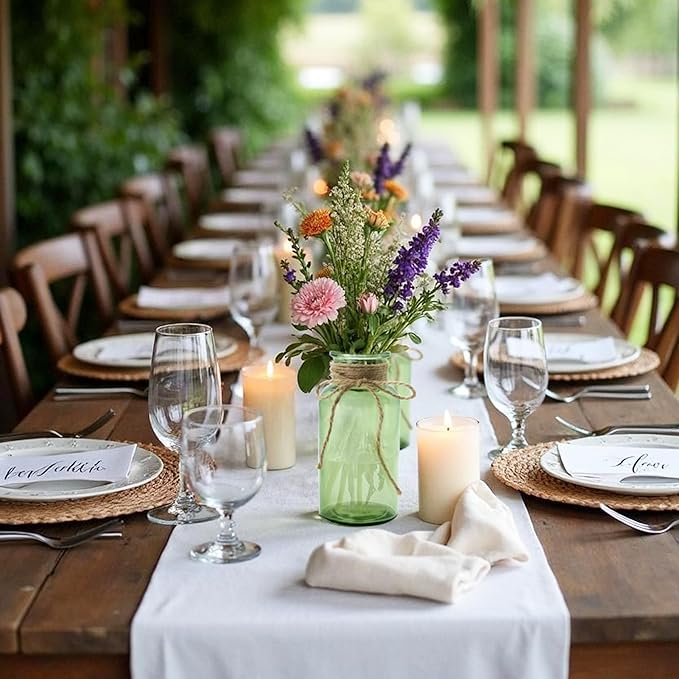 Vintage Glass Flower Vase，6 Pack Green Farmhouse Glass Centerpiece Vases Mason Jars for Weddings, Parties & Home Decor Bulk (6,Green)