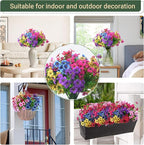 24 Bundles Artificial Flowers for Outdoors & Indoors – UV Resistant Faux Plastic Plants for Garden, Patio, Porch, Window Box, Home Decor – Lush & Vibrant Fake Flowers, Multicolor