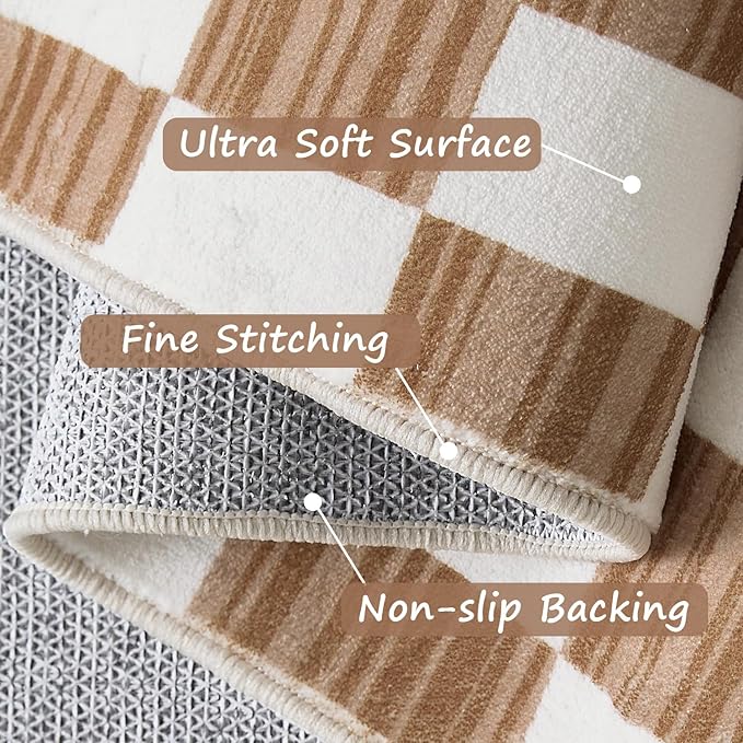 jinchan 8x10 Brown Checkered Area Rugs for Kids Room - Machine Washable Rug Modern Neutral Geometric Lattice Soft Non-Slip Carpet for Nursery Playroom Classroom Living Room Bedroom Dining Room