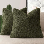 Foindtower 2 Pieces 24x24 Inch Olive Green, Faux Fur Throw Pillow Cover Accent Sherpa Furry Pillow Covers Fuzzy Soft Pillowcases Cozy Sheepskin Decorative Fleece Cushion Case for Bed Couch Living Room
