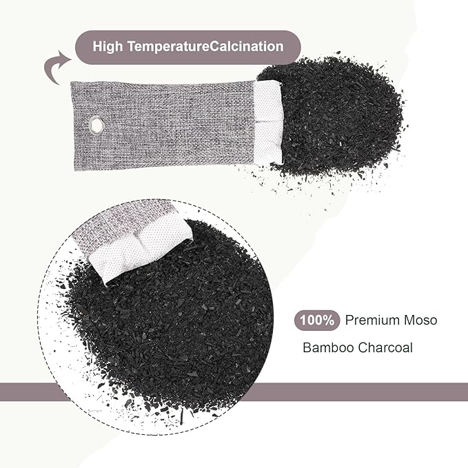 Nuanchu 24 Pcs Activated Charcoal Odor Absorber 50g/100g/200g, Air Purifying Bamboo Charcoal Bags, Natural Shoe Odor Absorber, Deodorizer Absorbers for Fresh Car Home Closet Pet Basement Smell(Grey)