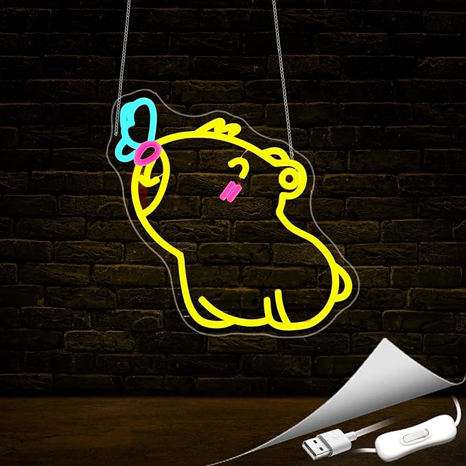 Capybara Neon Sign, Neon Signs for Wall Decor Neon Yellow LED Signs Room Neon Light Up Signs Home Decor for Bedroom Club Party Bar Shop USB Operated