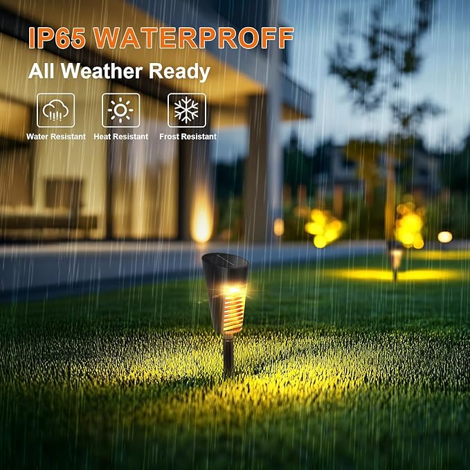 Solar Lights Outdoor Pathway 6 Pack, Solar Pathway Lights Outdoor Auto On/Off Waterproof Garden Landscape Lighting for Path, Yard, Walkway, Driveway, Lawn, Patio, Outside Decor, Warm White