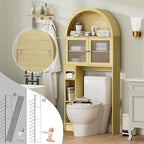 Over The Toilet Storage Cabinet, 31''W Arched Space-Saving Bathroom Organizer with Adjustable Shelf and Acrylic Doors, Freestanding Over Toilet Cabinet for Bathroom, Laundry, Restroom (Oak Wood)