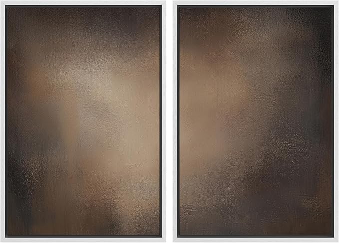 SIGNFORD Framed Canvas Print Wall Art Set Darkened Metallic Texture in Brown Tones Industrial Style Abstract Illustrations Modern Art Decorative for Living Room, Bedroom, Office - 24"x36"x2 White