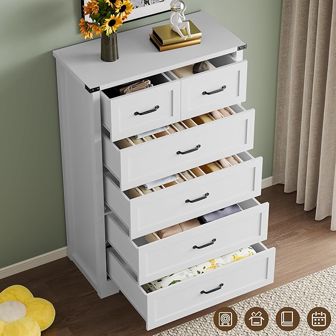 Tall 6-Drawer Dresser for Bedroom, Modern Wooden Chest of Drawers with Metal Handles, Anti-Tipping Design, Sturdy and Stable Storage Organizer for Living Room, Entryway, Home Office, Standard