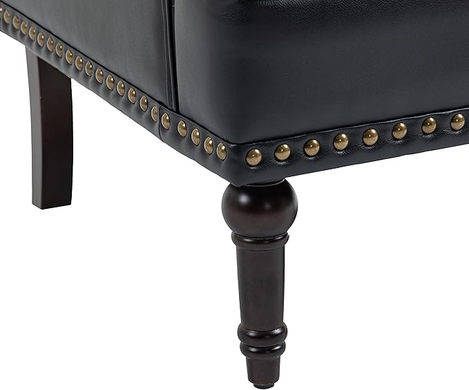 UIXE PU Leather Accent Chairs Set of 2, Modern Upholstered Armchair for Living Room, Comfy Arm Chair Single Sofa Reading Seat with Wooden Legs for Office Home Bedroom - Black