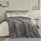 GONAAP Fuzzy Faux Fur Throw Blanket Queen Size Light Grey Super Soft Cozy Plush Fuzzy Shaggy Blanket for Couch Sofa Bed (Light Grey, Queen(90"x90"))