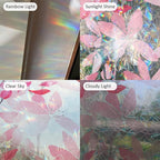 Stained Glass Window Privacy Film, Watercolor Pink Leaves Flowers Double Sided Non-Adhesive Glass Windows Clings Stickers for Home Office Living Room Window Door Decor 16.93 x 39.37 Inches