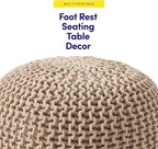 Pouf Ottoman Foot Rest Stuffed – 20” Diameter x 14” Tall Cozy Floor Pouf for Living Room, Bedroom, Nursery & More – 100% Cotton Knit Shell, EPS Bead Filled Footrest & Accent Chair, Taupe