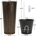 KOL 25" H. Metal Hand-Hammered Planters with Inner Pots 2-Pack, Bronze Decor Planter for Deck, Patio, Porch - Galvanized Steel Handcrafted Flower Pot - w/Water Level Indicator - Indoor Outdoor Use