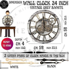 The Gears Clock The Original Real Moving Gear Wall Clock Vintage Industrial Oversized Rustic Farmhouse (24 inch (60cm), Vintage Grey and White)