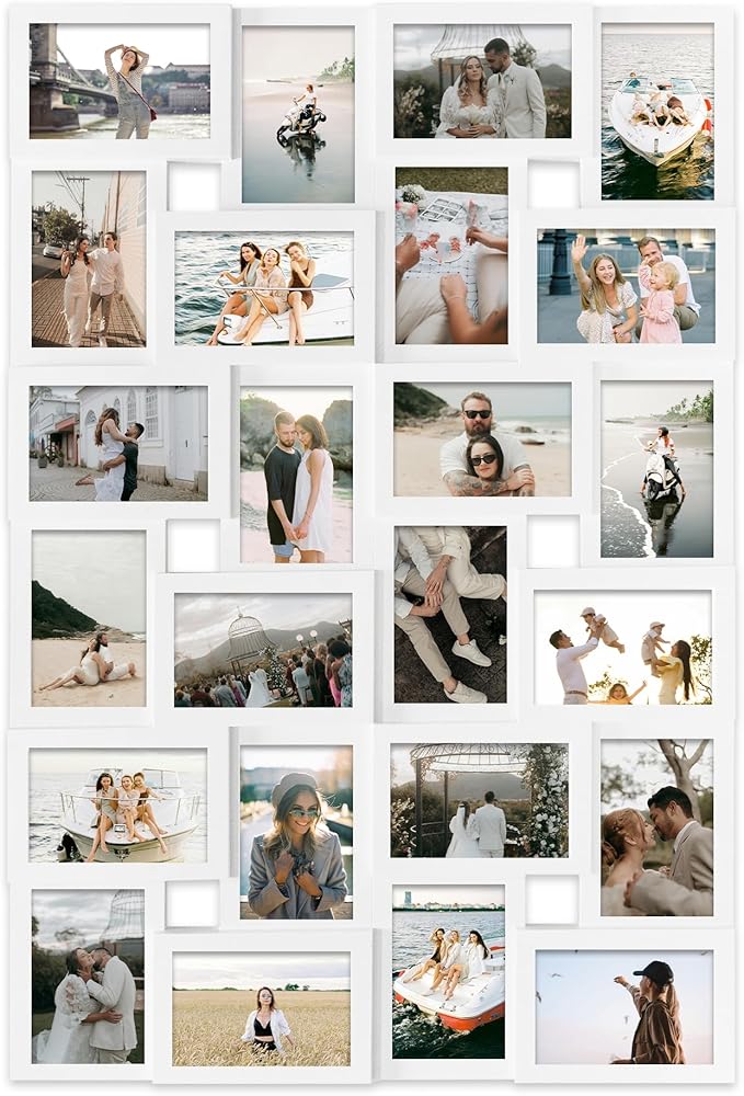Jerry & Maggie 4×6 collage frame 24 pictures, picture frames collage wall decor, 24 slot picture frame Wall Hanging For 6×4 Photo, White