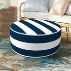 Inflatable Ottoman Stool D21 xH9 for Outdoor/Indoor Use, Water Repellent Patio Foot Rest Stool with Portable Handle,Round Pouf Ottoman Suitable for Garden,Deck and Camping - Cabana Navy