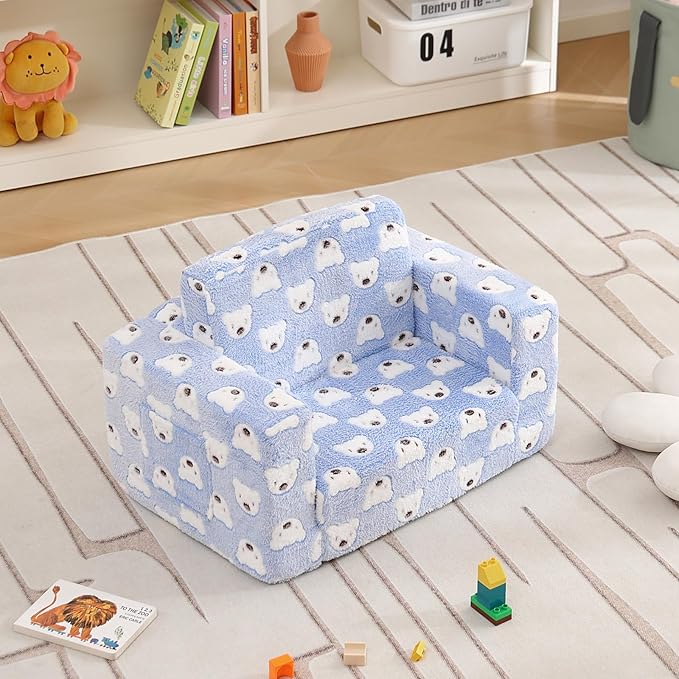 Toddler Chair Kids Couch, 2-in-1 Comfy Armchair with Removable and Washable Cover Carrying Handle, Convertible Reading Chair Toddler Couch for Girls and Boys