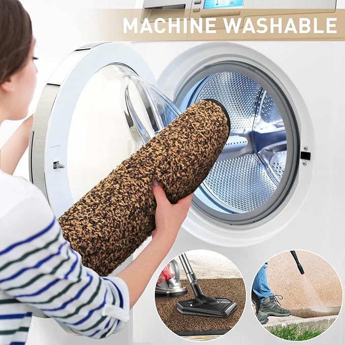 Mibao Front Door Mat, Dirt Trapper Welcome Mat for Outdoor Indoor, Non-Slip Waterproof Doormat, Durable Machine Washable Low Profile Entry Rug for Back Door Outside Patio Porch, 72" x 48", Brown