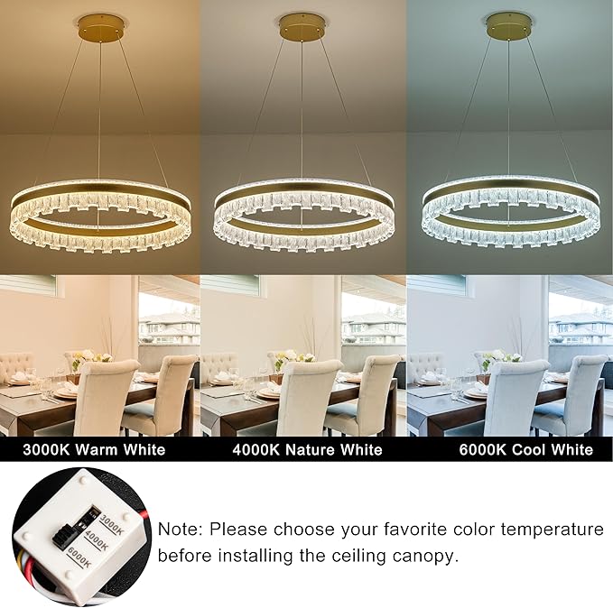 MADEM Modern Gold Led Pendant Light,36W Dimmable LED Chandelier Lighting Fixture, 1 Ring Circular Hanging Led Pendant Lighting for Living Room Dining Room Kitchen Island Foyer Office