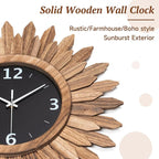 Honiway 16 Inch Wall Clocks, Rustic Wood Boho Sunburst Decorative Wall Clock Battery Operated Silent Non Ticking Farmhouse Large Wall Clocks for Living Room Kitchen Bedroom Home Decor (Rustic Brown)