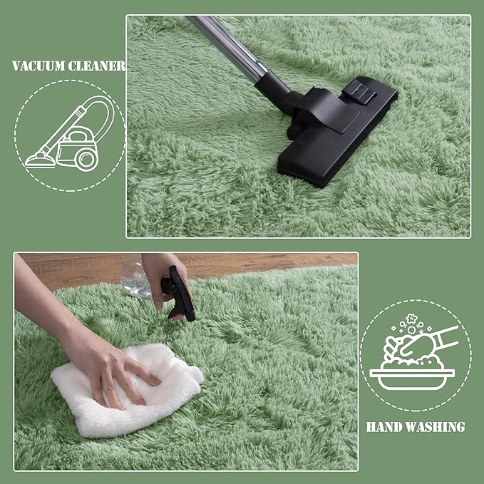 Soft Fluffy Rug for Living Room, 4x6 Sage Green Shag Area Rug for Bedroom Living Room, Non-Slip Fuzzy Carpet for Girls Boys Kids, Throw Rugs for Dorm, Modern Home Decor Aesthetic