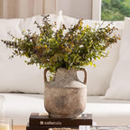 Mitt&Ditt Ceramic Flower Vase with Handles, 8 inch Tall Off-White Vase, Decorative Terracotta Vases, Farmhouse Rustic Pottery Vases for Home Decor, Living Room, Table