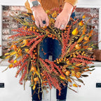 WANNA-CUL 24 inch Fall Wreath Decor for Front Door with Pumpkins, Hawthorn,Grain,Lantern Fruit,Berries,Eucalyptus Leaves, Large Harvest Door Wreath for Autumn or Thanksgiving Decoration