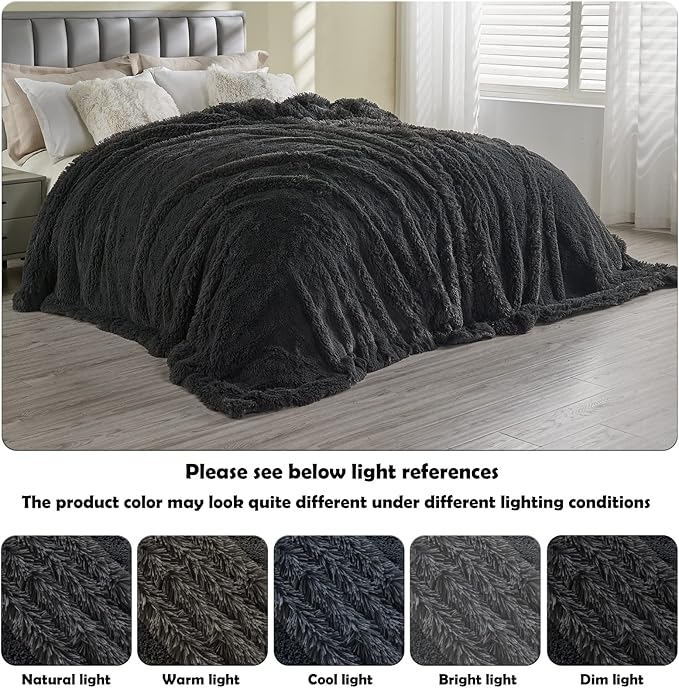 GONAAP Fuzzy Faux Fur Throw Blanket Dark Grey Super Soft Cozy Plush Fuzzy Shaggy Blanket for Couch Sofa Bed (Dark Grey, Throw(50"x60"))