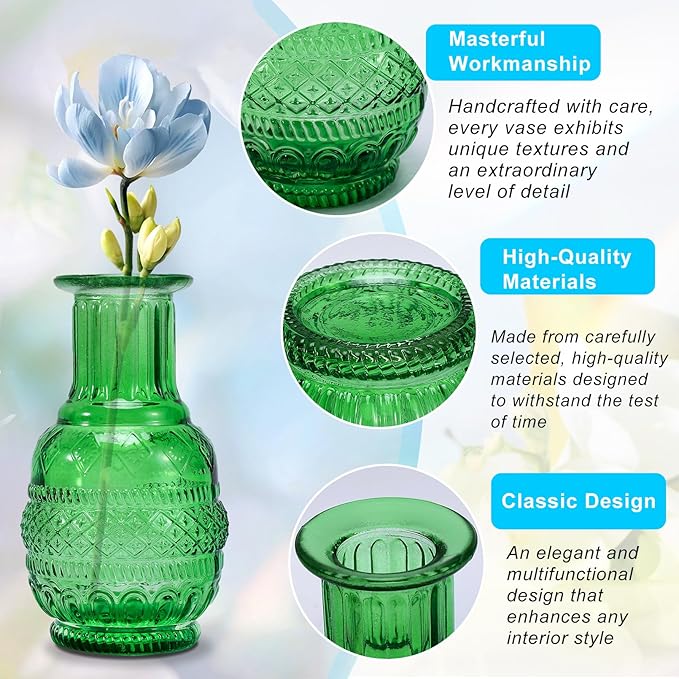 10 Pack Glass Bud Vases, Colored Bud Vase, Small Rustic Glass Vase for Flowers, Colorful Vintage Flower Vases for Wedding Home Table Plants Party Centerpieces Decor