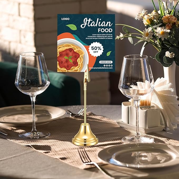 20 Pcs Table Number Holders 4/6/8/10 Inch Metal Place Card Holders with Alligator Clip Heavy Base Wedding Table Number Stand Picture Photo Clip for Banquet Party Birthday Restaurant(Gold)