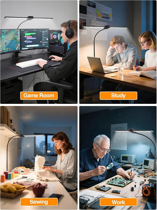 Desk Light with 5 Color+9 Brightness，Desk Lamps for Home Office, 1200 Lumen & 108 LED Desk Lamp, Remote Control+Timer Monitor Light, Clamp Lamp for Desk, Computer, Reading, Study, Workbench